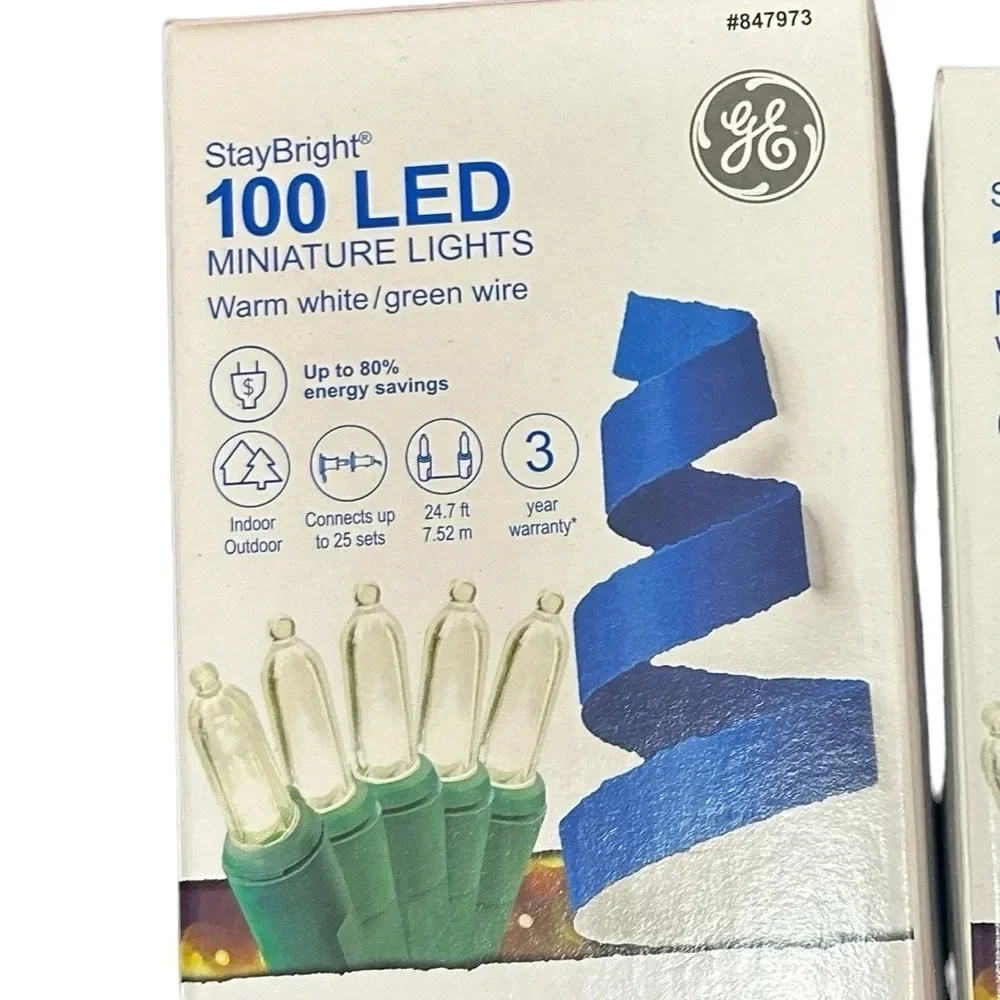 GE StayBright 100 LED Mini Lights Warm White Green Wire 2-Pack (200 Total)